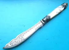 ANTIQUE BEAUTIFUL PEARL HANDLE LETTER OPENER,HAND ENGRAVED BLADE.