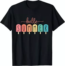 Hello Summer Vacation Ice Cream Popsicle Ice Lolly Gift T-Shirt, Made In USA