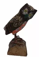 Carved WOOD OWL Figurine Sculpture 3" colorful details Folk Art China