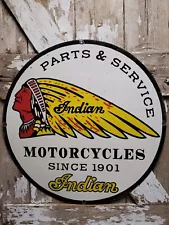 VINTAGE INDIAN GAS MOTORCYCLE PORCELAIN SIGN 30" OLD DEALER SALES SERVICE PARTS