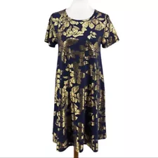 Women's LuLaRoe Blue & Gold Carly Elegant Collection Shift Dress sz S