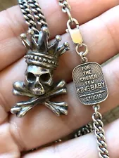 RARE King Baby 925 Sterling Silver Crown Skull Cross Bones with Curb Chain 24"