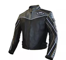 New Men Buell Motorcycle Leather Jacket / Buell Moto Jacket in Black And Grey