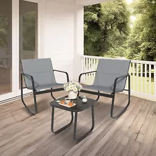 Grey 3 Pieces Patio Set Outdoor Furniture Rocking Bistro Textilene for Backyard