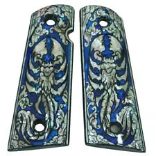 MAGWELL 1911 PEARL GRIP FOR COLT KIMBER RUGER TAURUS FULL SIZE SCORPION ART BLUE