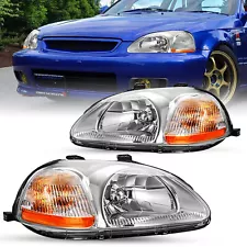 For 1996-1998 Honda Civic EK EJ Chrome Headlights Assembly Headlamps L+R