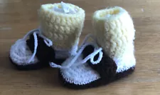 Handmade Crocheted Baby Shoes Booties Doll Yellow Brown White