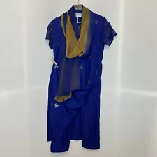 Indian Garment Saree Women’s XL Blue W Burnt Yellow Design - 3 Piece Set