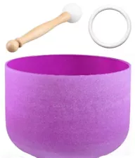 432Hz 8" B Note Crown Chakra Frosted Purple Color Quartz Crystal Singing Bowl