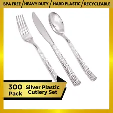 Disposable Silver Cutlery Plastic Spoons Forks Knives Wedding Parties - Reusable