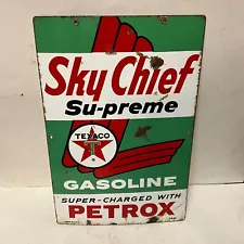 1963 Vintage TEXACO SKY-CHIEF Old PORCELAIN ENAMEL GAS STATION Pump SIGN