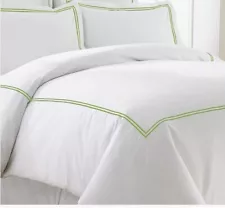 Hotel Coll. Queen/Full Duvet Cover & 2 New Shams - Luxury Percale - Green Stitch