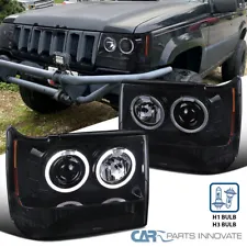 Dual Halo Rings+Projector Low beam Lamp For 93-96 Jeep Grand Cherokee Headlights