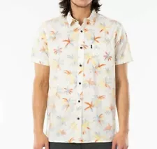 RIP CURL Men's S/S Button-Up Shirt PARTY PALM - Bone - Large - NWT