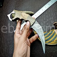 8'' Custom Handmade Damascus Steel Hunting Karambit Knife W/Sheath-1410