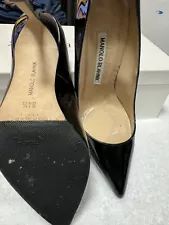 Manolo Blahnik 34.5 Patent leather Black Heels. Perfect For An Evening Out.