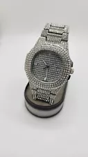 Simulated Diamond Paved Luxury Fashion Watch for Men Stainless Steel Bling Iced