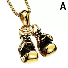 Men's Fashion Black Gold Silver Double Boxing Gloves Pendant Long Chain