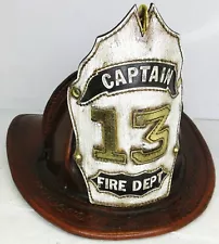 High Eagle Leather Natural Fire Helmet Custom "Captain 13" Rustic Finish