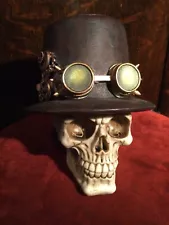 SKULL & TOP HAT WITH AVIATOR GOGGLES COSPLAY BIKER STEAMPUNK