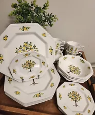 20pc Vintage Johnson Brothers England Lemon Tree Octagonal Dinnerware For 4 EUC