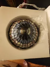 NIB Tiffany Style Stained Glass Round Flush Mount Ceiling Light Lamp Fixture