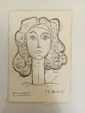 Pablo Picasso, Ink Drawing Sketch Portrait Signed Painting Modernist