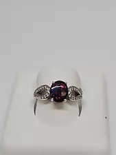 OVAL FAUX BLACK OPAL & CUBIC ZIRCONIA 925 STERLING SILVER RING 6.5 sz -- 2.4G