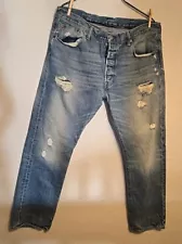 Mens Levis 501 Distressed Medium Wash Button Fly Red Label Levi Strauss & Co