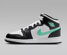 Air Jordan 1 Mid 'Green Glow'ð¥New Big Kids School Casual Shoes White/Black