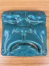 RARE Vintage 1997 Pewabic Pottery Green Drama Tragedy Mask Tile ORIGINAL