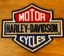 Vintage 70s Harley Davidson Embroidered Shield Red White And Blue Iron On Patch