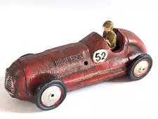 Reproduction Cast Iron Race Car Toy, Red Roadster Moving Wheels 7.25"