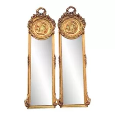 Elegant Duo: French Louis XVI-Inspired Full-Length Mirrors with Scenic Details