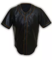 Mens Base Ball Jersey Shirt Real Soft Sheep NAPPA Black Leather