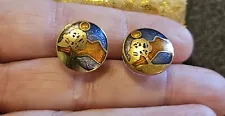 Vintage Chinese CloisonneEarrings For Pierced Ears with Gold Pouch. On Sale Ever