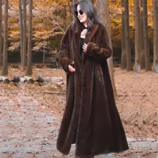 Luxury Super Long Faux Mink Fur Coat Womens Full Length Warm Jacket Overcoat New