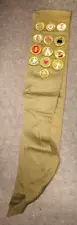 1960's Boy Scout Merit Badge Sash 13 badge khaki BSA Patch