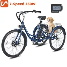 VIRIBUS 350W 7 Speed 24"/26'' Electric Adult Tricycle Trike Motor Dual Chains