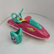 2014 Barbie Camping Fun Water Craft Jet Ski Boat Pink Mattel With Life Jacket