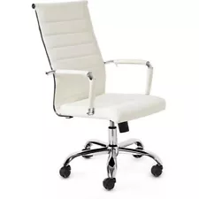 Ergonomic White Ribbed PU Leather High Back Executive Computer Desk Office Task