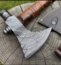 Hand Forged Damascus steel Axe . Hatchet Best Gift . With Leather Sheath