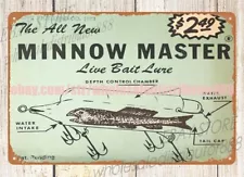 Glass Minnow Master Live Bait Fishing Lure metal tin sign home accents store