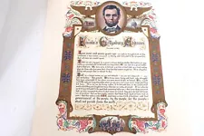 Antique Lithograph President Lincoln Gettysburg Address Nov. 19th 1863 Unframed