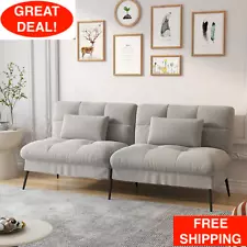 Convertible Futon Sofa Bed Sleeper Sofa Upholstered Chair Couch Living Room Gray