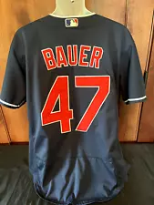 Cleveland Indians BAUER 47 Baseball Jersey Majestic Large Stitched Wahoo