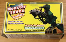 TRANSAURUS Monster Tuff Truck Empty COOKIE BOX - Crime Fighting Dinosaur 1993