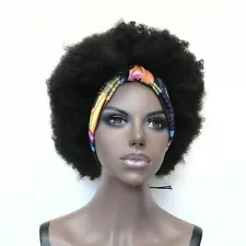 NEW Short Black Turban Wrap Afro Puff Wig - 273J