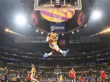 LeBron James Los Angeles Lakers UNSIGNED Dunk 8X10 Photo (AA)