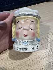 1960's Shafford Lady Head Face Sleeping Pills Jar - Cracked